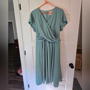 GAL MEETS GLAM Sage Green Tie Wrap Dress in size 16